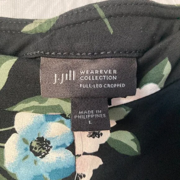 NWT J. Jill Wearever Collection Black Floral Pants Wide Leg Cropped Size Large - Picture 3 of 13